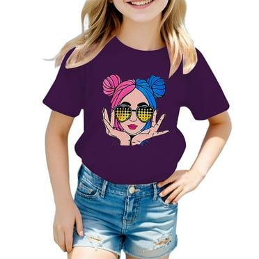 Xuewenshw T-Shirt Graphique Mignon à Col Rond et Manches Courtes pour Filles, Été, Décontracté, Vêtements pour Filles de 4 Ans