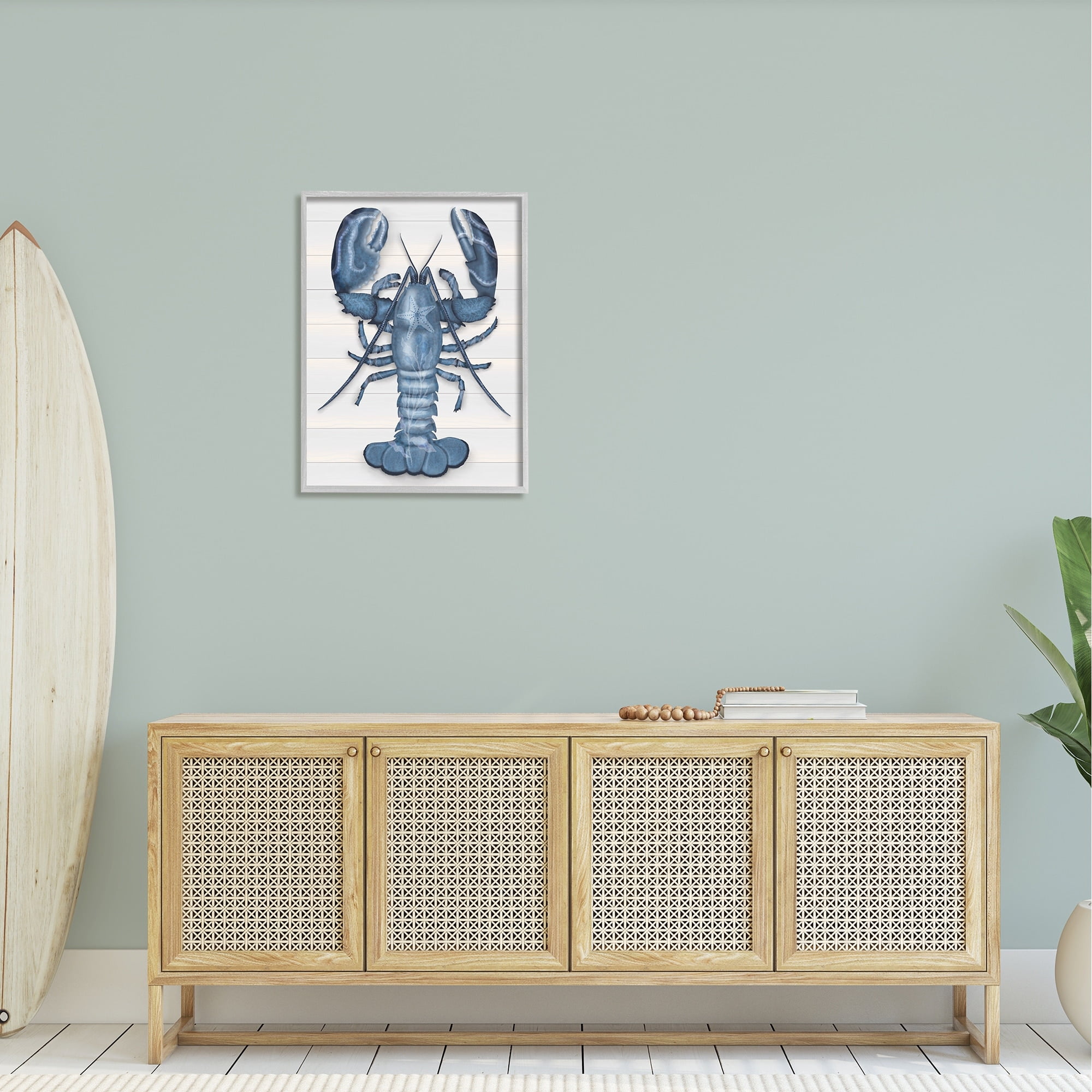 Stupell Industries Detailed Blue Lobster Starfish Botanical Motif Panels Graphic Art Gray Framed Art Print Wall Art, Design by Darlene Seale