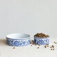 thumbnail image 3 of Creative Co-Op Large Stoneware Pet Bowl with Design, Blue and White, 3 of 5