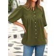 thumbnail image 6 of PRETTYGARDEN Women's Summer Short Lantern Sleeve Tops Loose Fit Button Down Shirt Casual Pleated V Neck Blouses, 6 of 8