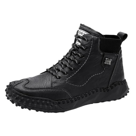 

CZHGKM Men Shoes Men Business Casual formal Dress Ankle Boots Large Pointed English Pullover Heel Leather Boots Black 40