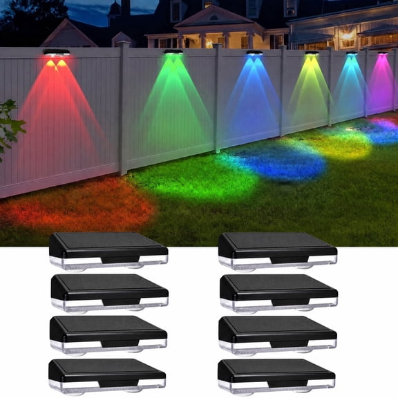 Solar RGB LED Deck Lights 8-Pack, IP65 Waterproof Outdoor Color Changing Yard Lamps