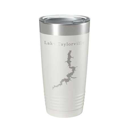 

Lake Taylorville Map Tumbler Travel Mug Insulated Laser Engraved Coffee Cup Illinois 20 oz White