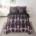 thumbnail image 2 of Manfei Bowknot Ribbon 7-Piece Twin Bedding Sets,Cartoon Bow Tie Bedding Comforter Set,Pink Black Sheet Sets For Girls,Microfiber Bedroom Decor Reversible, 2 of 8