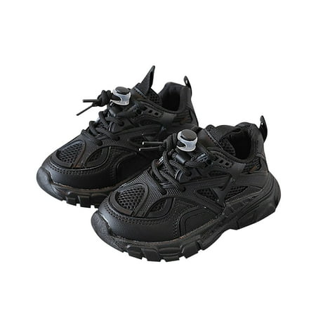 

Quealent Boys Girls Sneakers Lightweight Breathable Mesh First Walkers Shoes (Black 1.5 Big Kids)