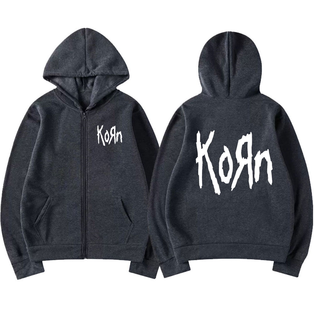 Korn Rock Band Letter Logo Zipper Hoodie Men's Metal Gothic