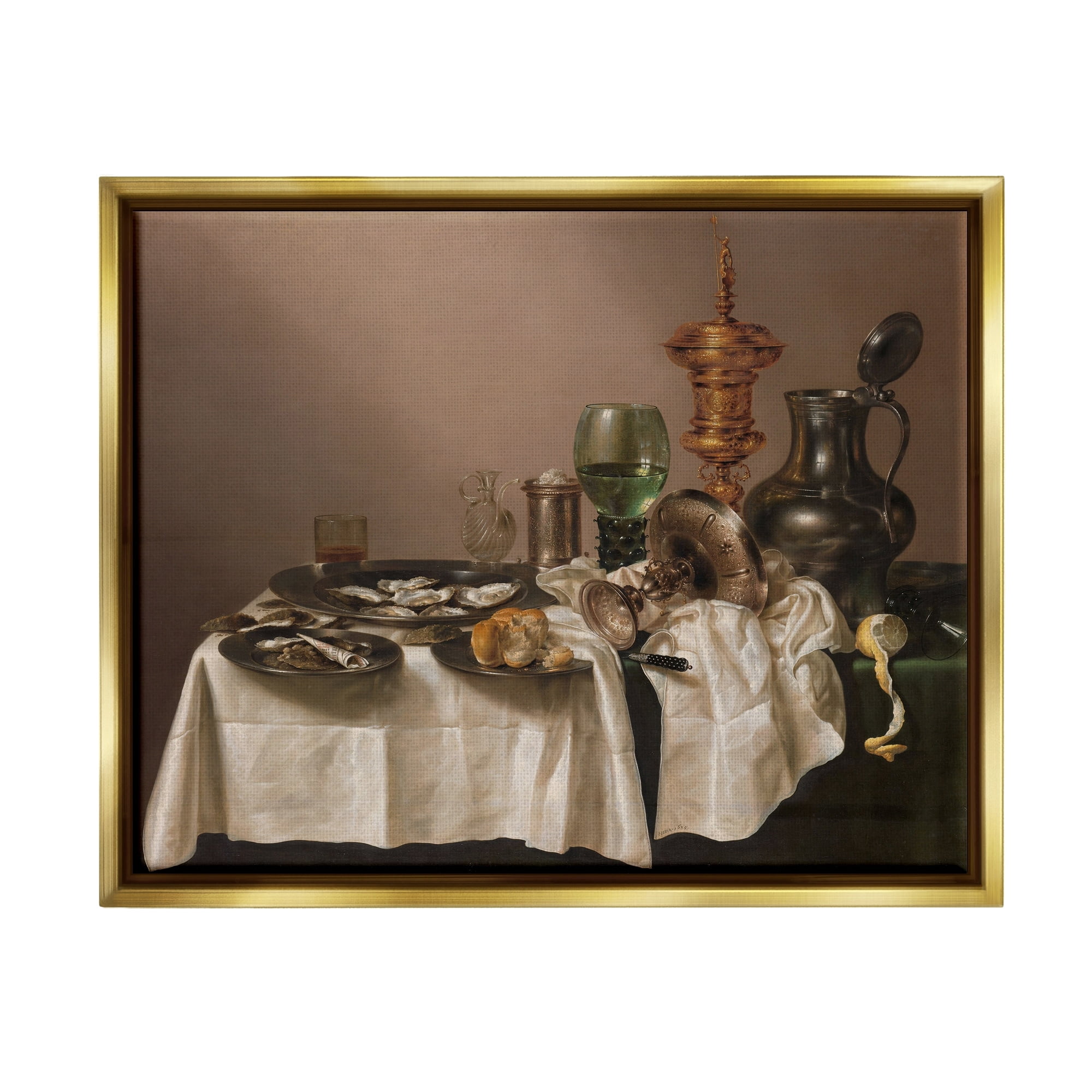 Stupell Industries Still Life with Gilt Cup Willem Claesz Classic Painting Painting Metallic Gold Floating Framed Canvas Print Wall Art, Design by one1000paintings