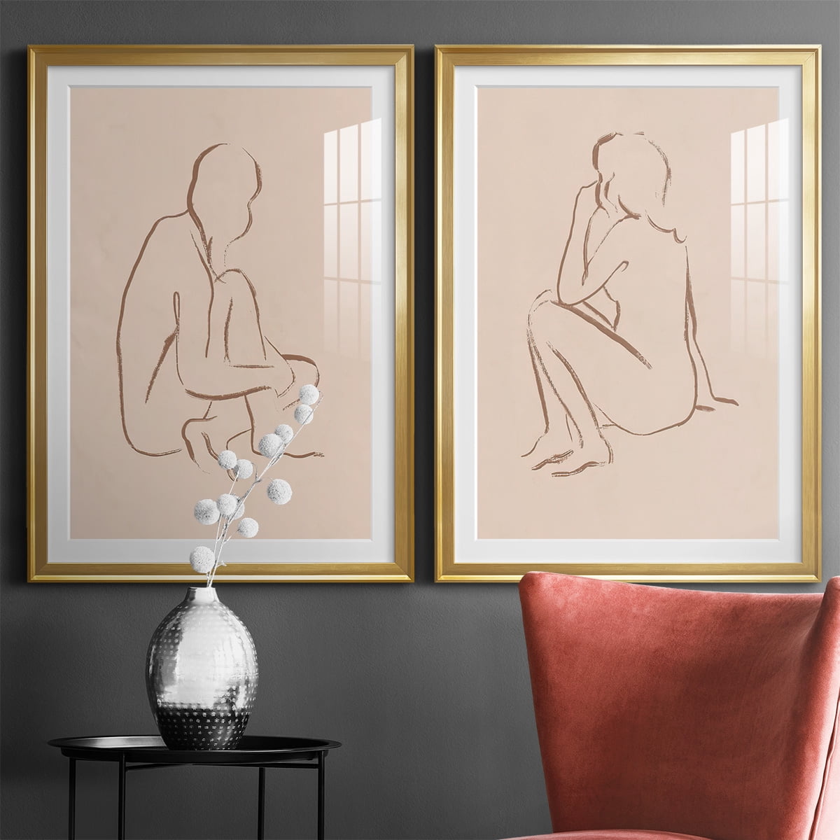 Wexford Home Sketched Pose I Premium Framed Print, 26.5" x 36.5" - Ready to Hang, Gold (Set of 2)