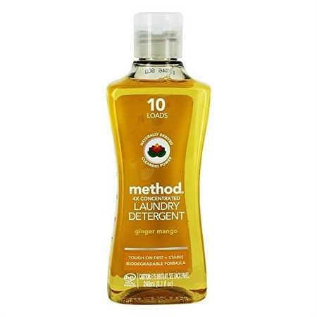 Method Laundry Detergent 4x Concentrated 10 HE Loads Tough On Dirt + Stains  Ginger Mango  8.1oz