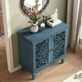 thumbnail image 4 of CQSXDA Vintage Hollow-Carved Accent Cabinet with Symmetrical Floral Design, with Adjustable Shelf and Solid Wood Legs 2-Door Sideboard for Living Room Entryway, Antique Blue, 4 of 10