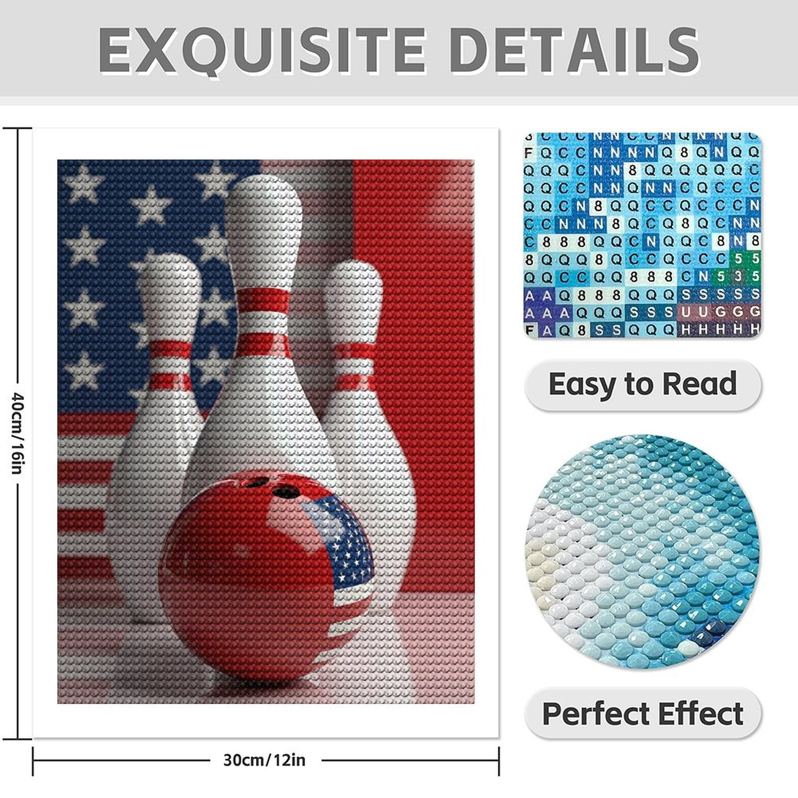 Diamond Art Kits for Adults - Modern Bowling Print No.13 5D Frameless Dimond Painting Kit for Adults Beginner, Round Diamond Kits for Home Wall Decor, Gift for Women