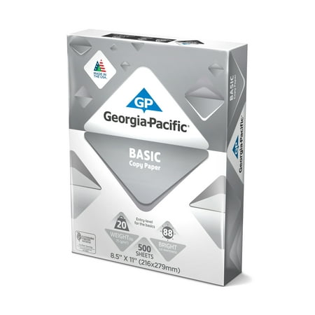 Georgia-Pacific Basic Copy Paper, 8.5" x 11", 20 lb, 88 Brightness, 500 Sheets