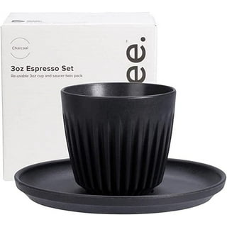 SWEEJAR Porcelain Espresso Cup & Saucer Set,Ceramic Stackable Demitasse  Coffee Cups with Metal Stand, 2.5 oz ,Set of 6,Black