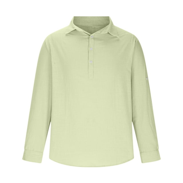 pstuiky camisetas de manga larga para hombre, Camisa de hombre con botones de un tercio, de playa, de manga larga, de color liso, con solapa, informal, para uso diario. Tops casuales para hombres xxl