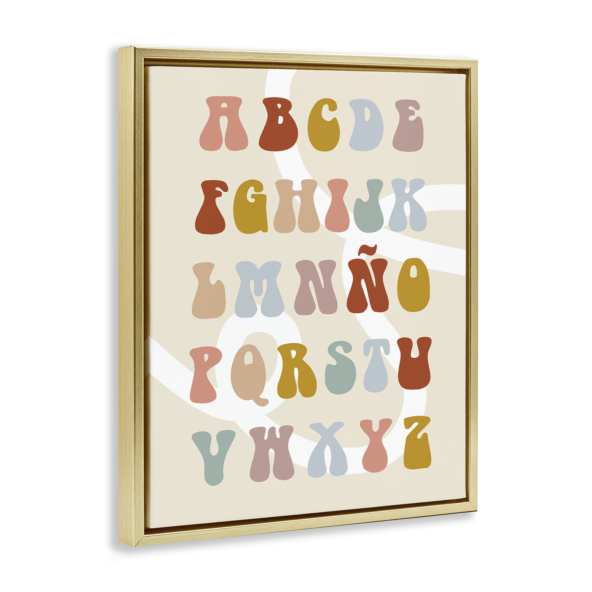 Stupell Industries Alfabeto de Colores Retro Charts and Diagrams Painting Gold Floater Framed Art Print Wall Art, 17 x 21