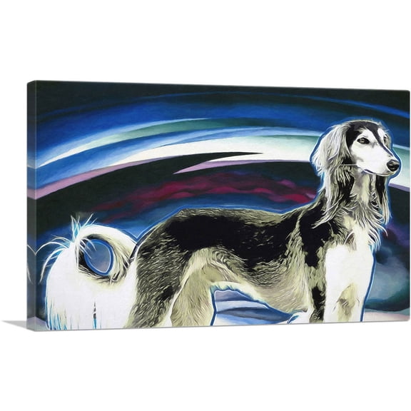 ARTCANVAS Borzoi Dog Breed Black Blue White Pink Canvas Art Print - Size: 40" x 26" (0.75" Deep)