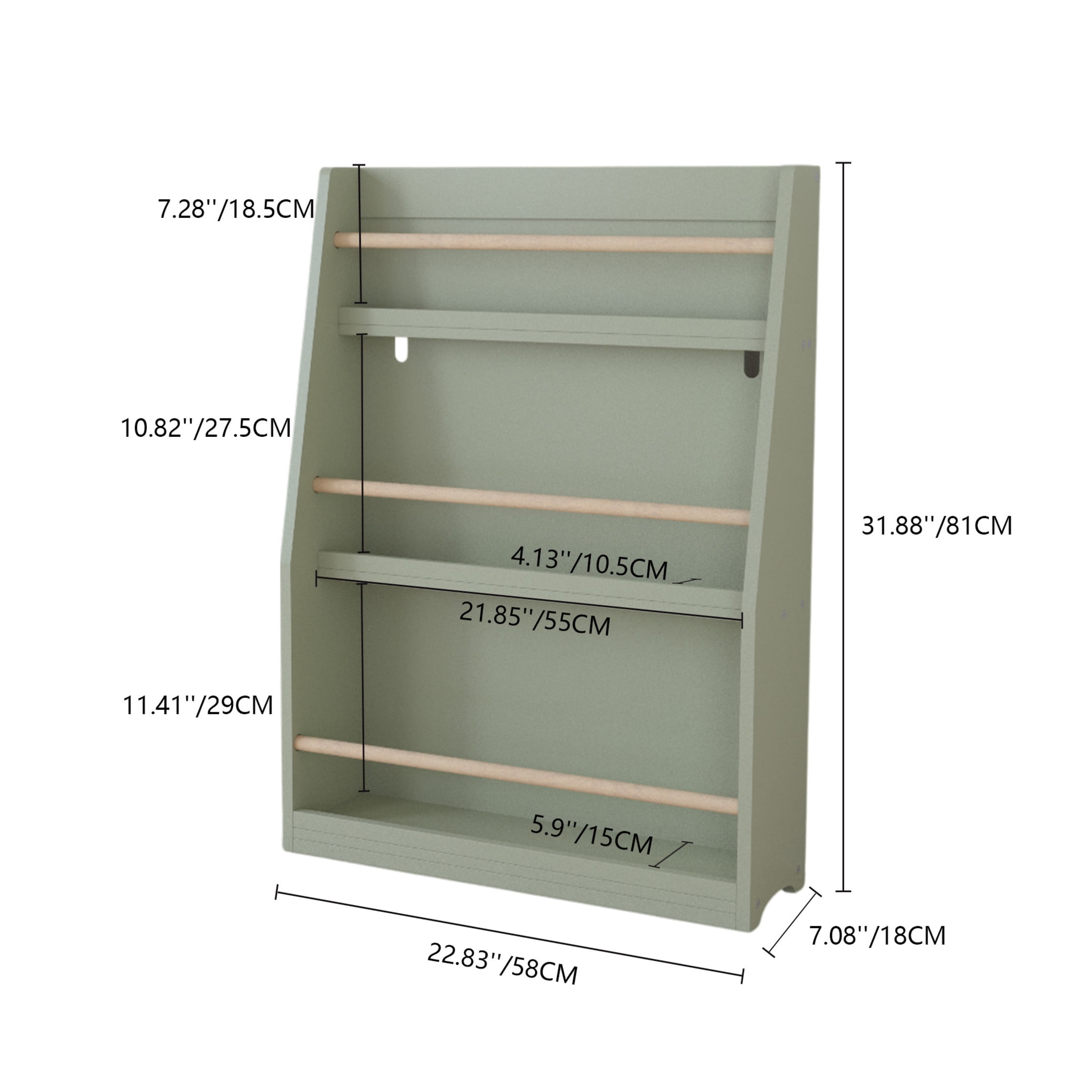 Noble House Sage 3-Tier Kids Book Shelf, Front-Facing Toddler Book Rack for Bedroom, Playroom or Nursery, Sage