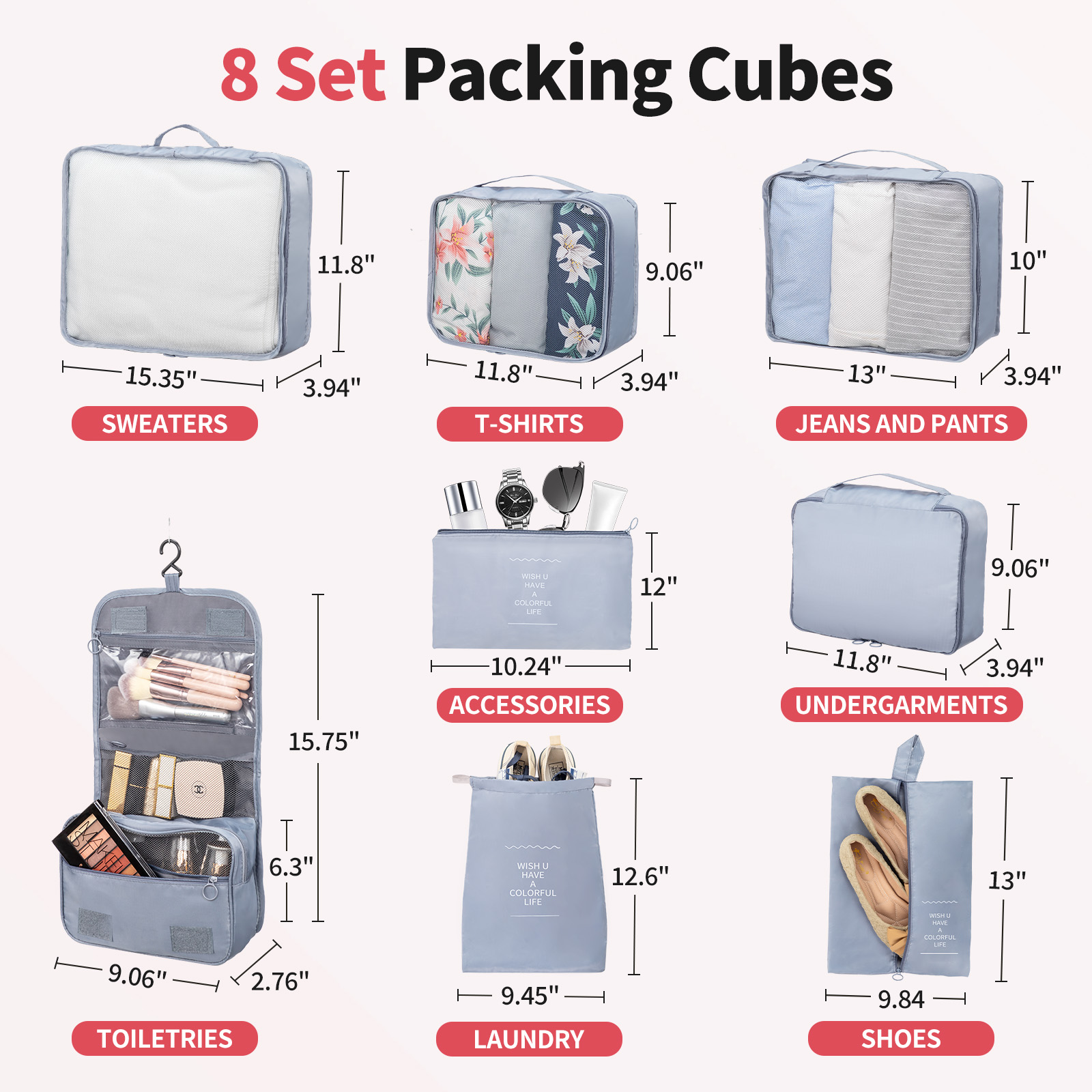 Zimtown 3-Piece Luggage Set with 8 Packing Cubes, Hard Shell Suitcases with Spinner Wheels TSA Lock, Red