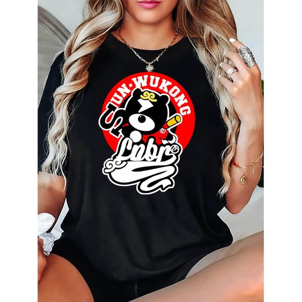 1pc Women'S Casual Crew Neck T-Shirt with Cute Animal Print, Polyester 95% Spandex 5% Knit Fabric, Medium Stretch, Fashionable Short Sleeve Tee for All Seasons