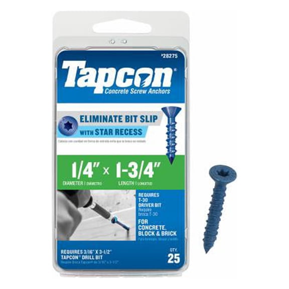 Tapcon 28275 1/4x1-3/4 Blue Star Drive Bugle Head Concrete Anchors 25/Box