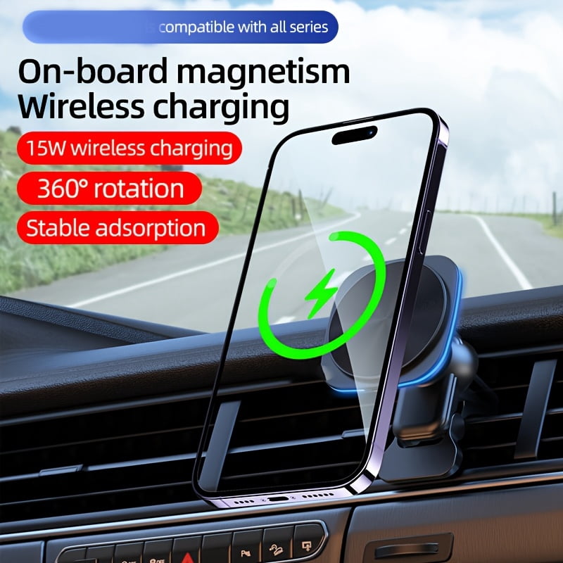 Magnetic Wireless Car Charger Mount for iPhone 16/15/14/13/12 - Fast Charging, Secure Phone Holder, Compact Travel Accessory