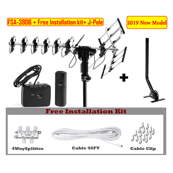 Five Star up to 300 Miles Outdoor 4K HDTV Antenna 360 Rotation, UHF/VHF/FM Radio