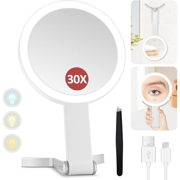 30X Magnifying Lighted Mirror with Adjustable Brightness