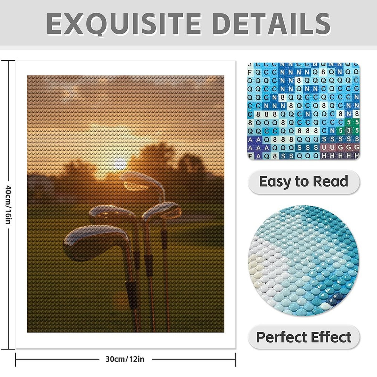 Diamond Art Kit for Adults, Golf Clubs Sunset Landscape Diamond Painting for Adults Beginners, 5D DIY Diamond Art Painting Kits, Colorful Diamond Painting Craft for Home Decor 12x16