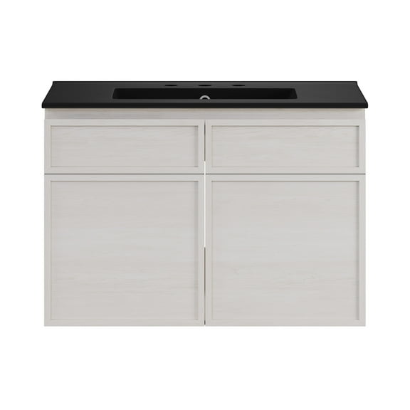 St. Tropez 30" Wall-Mounted Bathroom Vanity in White Oak with Black 3-Hole Widespread Sink Top
