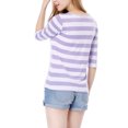 thumbnail image 3 of INSPIRE CHIC Hauts pour Femmes Non Doublés Col Rond Manches au Coude Coupe Ajustée T-Shirt Décontracté L Violet Pâle, 3 of 8