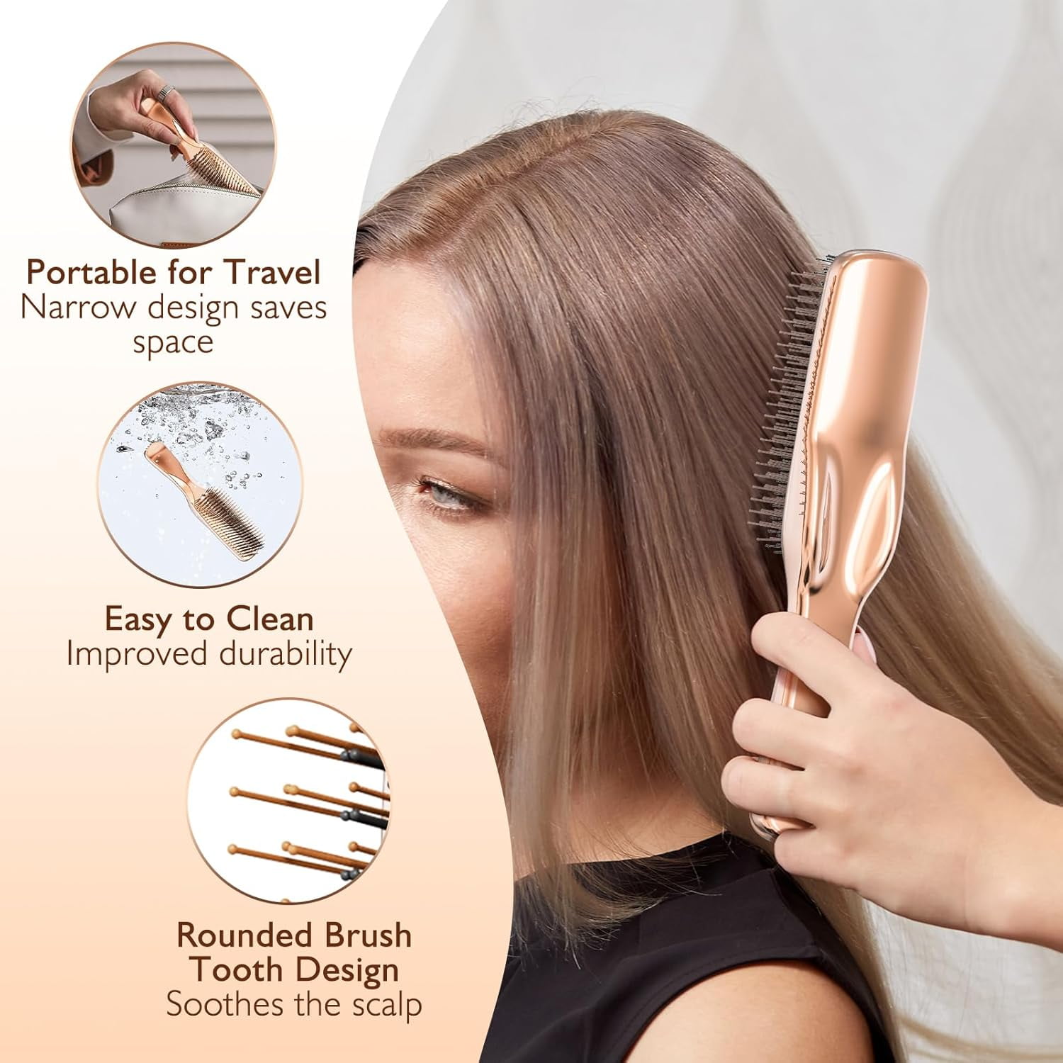 ABPETE Detangling Hair Brush, Dry and Wet Detangler Hair Brush for Women and Men, Massager Scalp Brush for Straight/Long/Fine Hair, Rose Gold