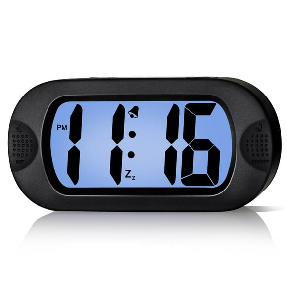 LCD Digital Alarm Clock with Snooze Function and Backlight - Large Screen Big Bold Numbers Desk Digital Alarm Clock with Silicone Protective Cover  Battery Powered