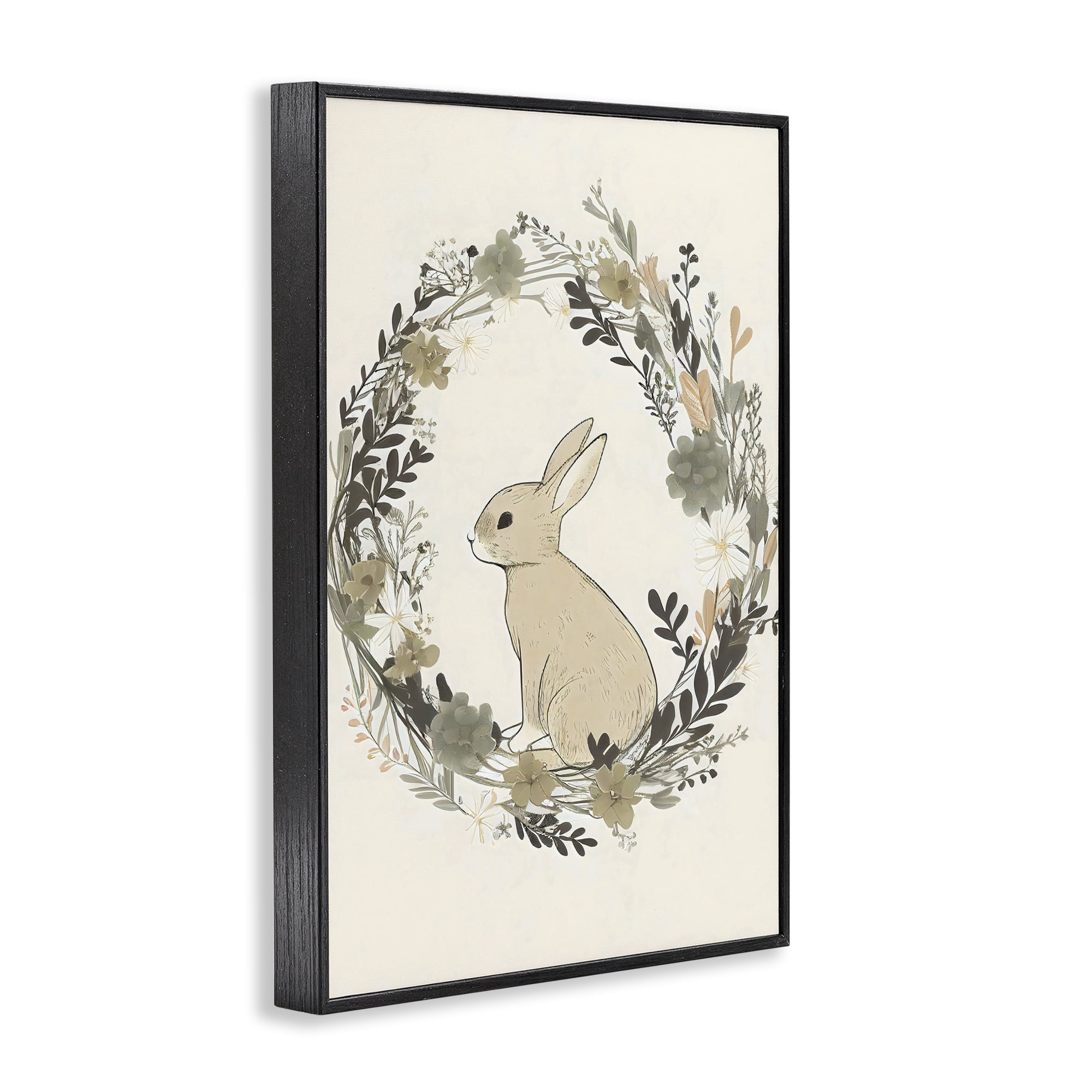 Stupell Industries Pastoral Bunny Wreath Black Framed Giclee Art, design by Creative Studio