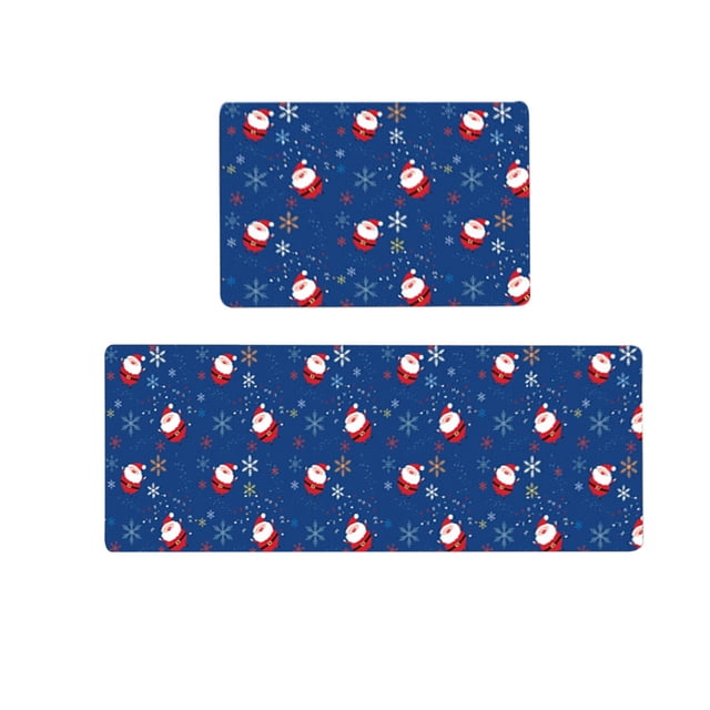 Non Kitchen Mat Runner Rug Set - 2 Piece Merry Christmas Snowman Doormats with Rubber Backing for Indoor Floors