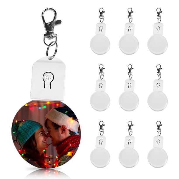 10 Piezas de Llaveros de Sublimación en A Granel con Transferencia Iluminada por LED, Manualidades de Bricolaje con Llaveros para Fotos Redondas