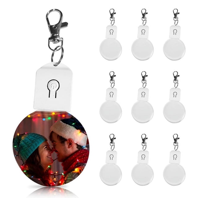10 Piezas de Llaveros de Sublimación en A Granel con Transferencia Iluminada por LED, Manualidades de Bricolaje con Llaveros para Fotos Redondas