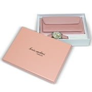 LUIS CARDINI Womens Princess Leather Band Watch with Cross Body Sling Wallet/Purse Gift Set (Pink) - New