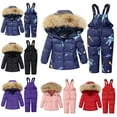 thumbnail image 2 of Hicidod Winter Snowsuit for Toddler Boys Girls Fashion Solid Hooded Kids Snow Pants Down Jacket Suit Thicken Winter Ski Bib 2 Piece Set, 2 of 3
