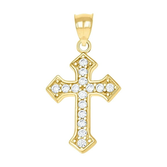 10k Gold Cubic Zirconia Unisex Cross Height 28.7mm X Width 15.2mm Religious Charm Pendant Necklace Pendant for Women