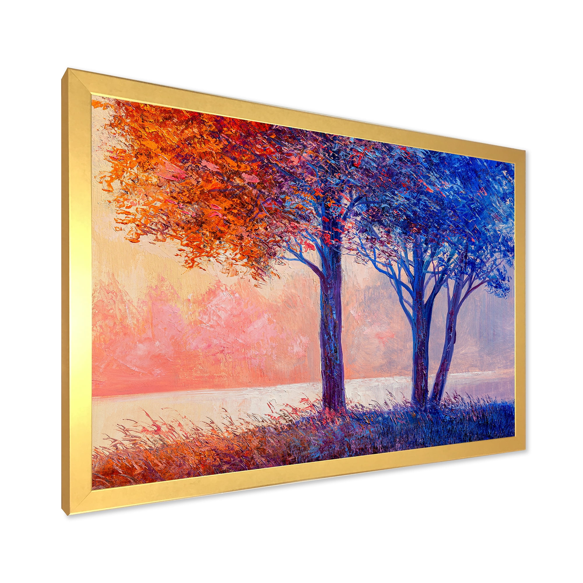Designart 'Colorful Autumn Forest Trees Along Beautiful River' Lake House Framed Art Print