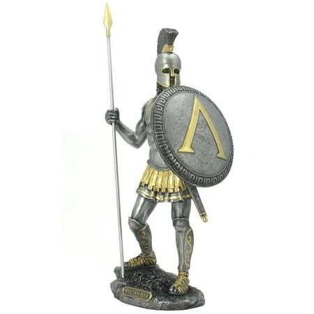 14.38 Inch Spartan Warrior with Spear and Hoplite Shield, Pewter