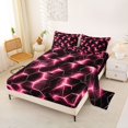 thumbnail image 2 of Manfei Futuristic Hexagon Queen Sheets, Pink Neon Honeycomb Queen Sheet Sets, Pink Black, Black Reversible 4 Pieces1 Flat Sheet + 1 Fitted Sheet + 2 Pillowcases, 2 of 6