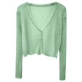 thumbnail image 4 of Arlun Lightweight Cropped Knit Cardigans Sweater for Women V-Neck Button down Open Front Crop Cardigan Tops Soft Comfortable Fashion Solid Color Long Sleeve Outwear Tops Green One Size, 4 of 4