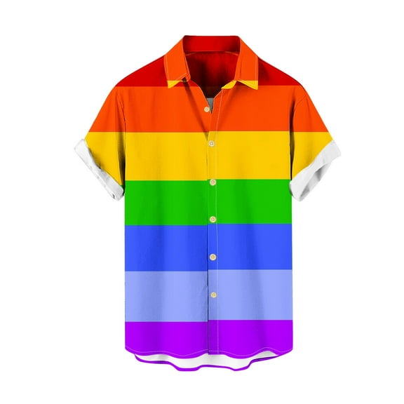 UVEASISHA Men's Novelty Hawaiian Shirts,Mens Bowling Shirts Gay Pride Rainbow Summer Button Down Short Sleeve Beach Shirt Gift 2025 Clearance Sale,Multicolor XL