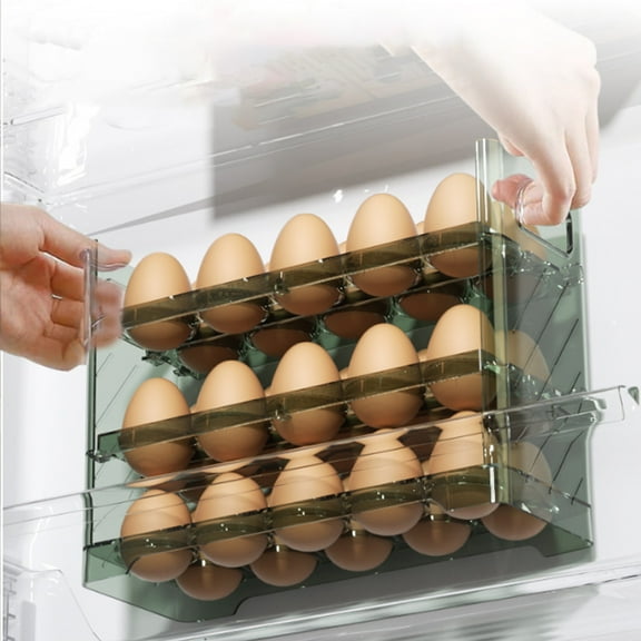3-Layer Egg Holder for Refrigerator, Auto-Flip Egg Rack for Fridge Door, Large Capacity Egg Organizer with Clear Design, Space-Saving Egg Storage Container for 30 Eggs, Stackable & Durable