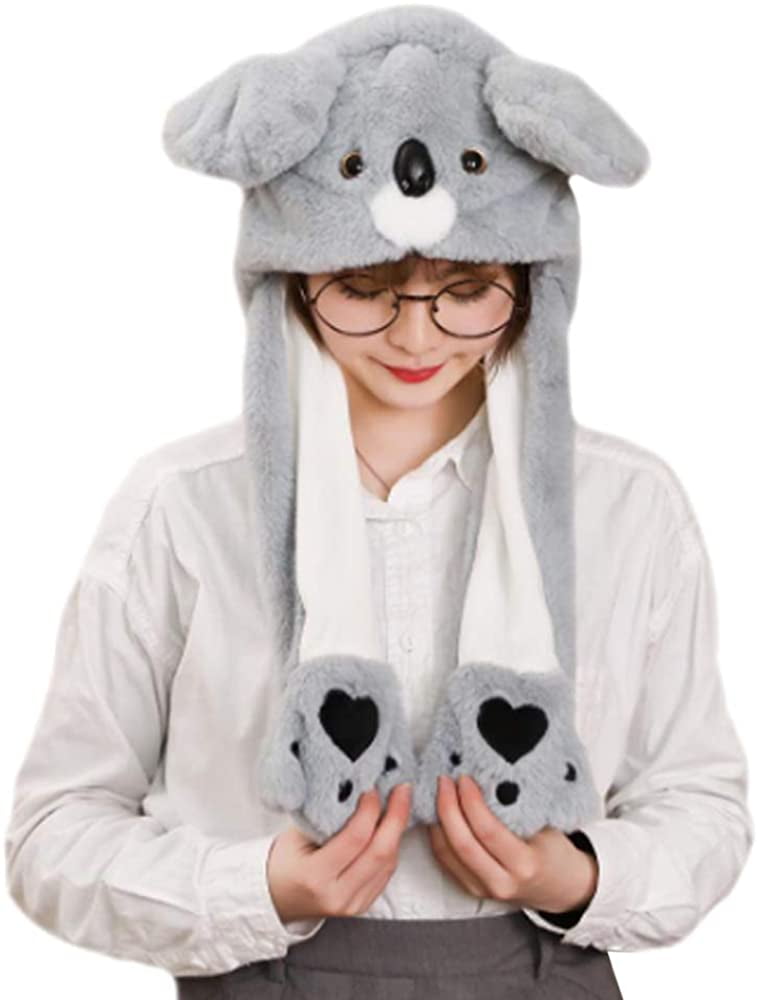 Cute Plush Bunny Hat Rabbit Cap Ears Popping Up When Pressing The Paws ...