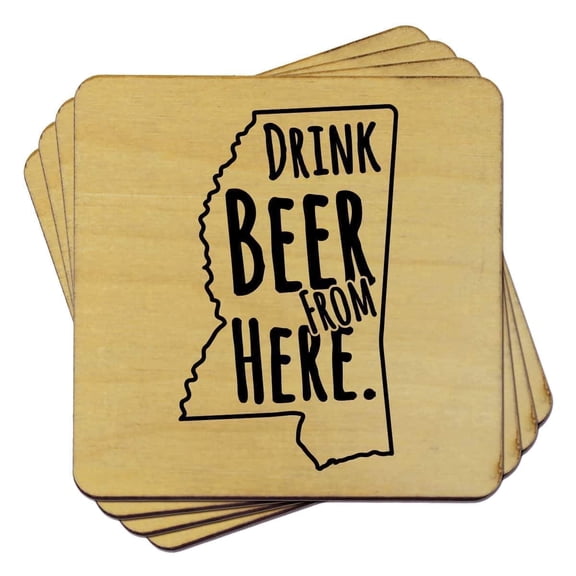Torched Mississippi Drink Beer From Here Coasters (Set of 4)  4″ x 4″ Brown