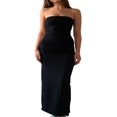 thumbnail image 1 of Women Long Bodycon Dress Solid Color Boat Neck Strapless Tube Dress, 1 of 9