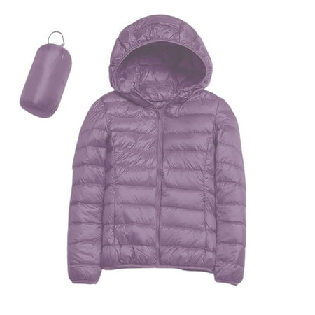Women Warm Lightweight Jacket Hooded Windproof Winter Coat with Recycled Insulation Winter Slim Short Hooded Warm White Down Coat Outerwear Parkas Winter Coats for Women Purple L