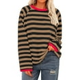 thumbnail image 2 of Long Sleeve Shirts for Women Casual Loose Crew Neck Color Block Striped Pullover 2025 Trendy Fall Soft Comfy Tops,Brown,M, 2 of 5
